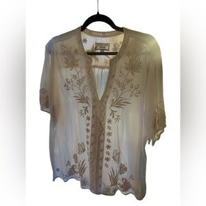 Johnny Was Cream Embroidered Blouse
